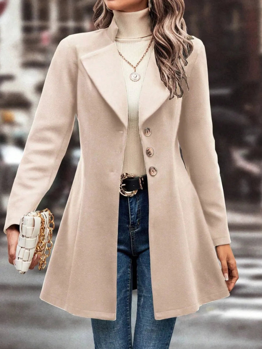 Collared Neck Long Sleeve Longline Coat - CELIVINE