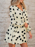 Polka Dot Surplice Puff Sleeve Mini Dress - CELIVINE