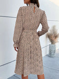 Animal Print Mock Neck Flounce Sleeve Dress - CELIVINE