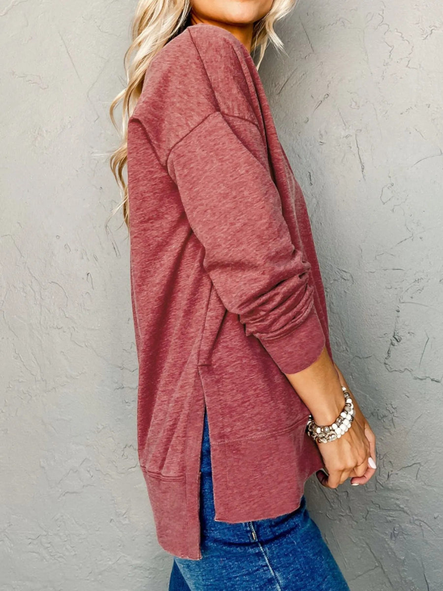 V - Neck Casual Long Sleeve T-Shirt - CELIVINE