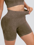 Washed High Waist Active Shorts - CELIVINE