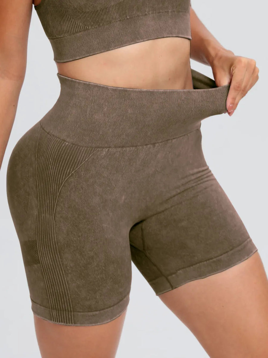 Washed High Waist Active Shorts - CELIVINE