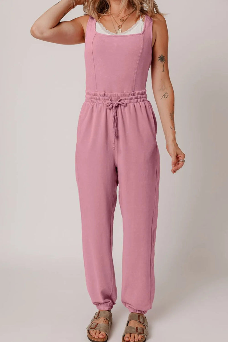 Elastic Waist Sleeveless Square Neck Jumpsuit - CELIVINE