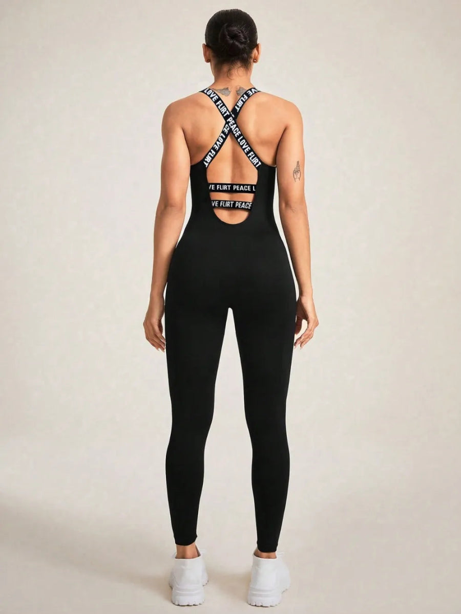 Crisscross Back Sleeveless Active Jumpsuit - CELIVINE
