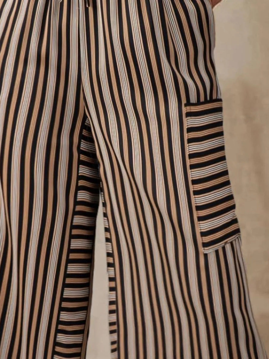Contrast Striped Wide leg Pants - CELIVINE