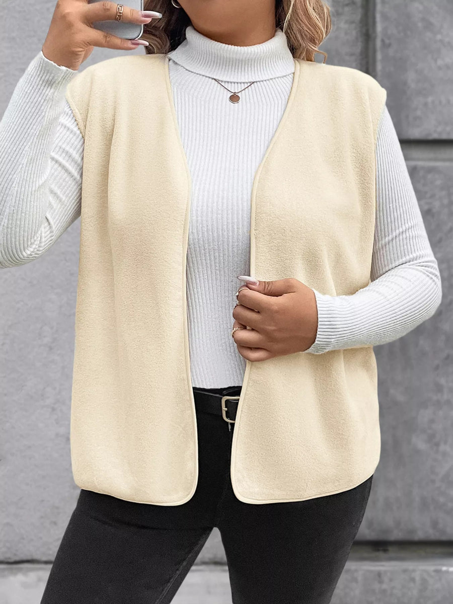 Full Size Open Front Vest Coat Plus Size - CELIVINE