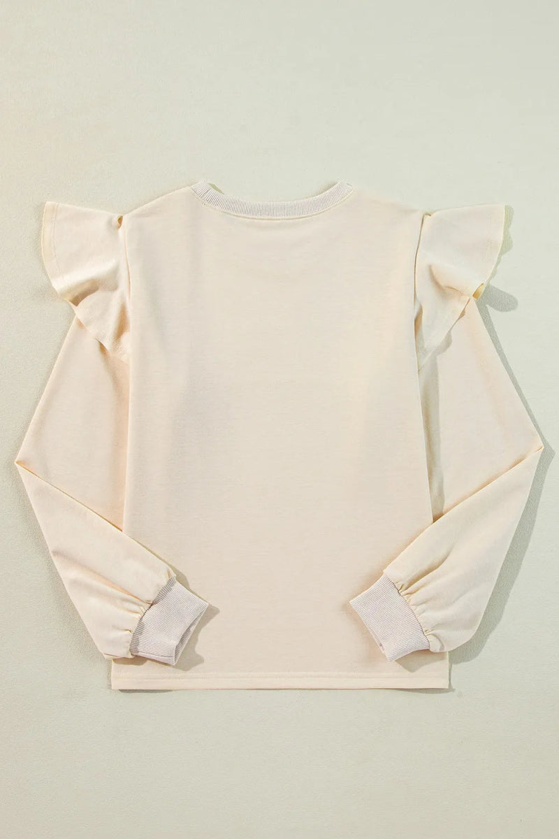Ruffled Round Neck Long Sleeve Blouse - CELIVINE