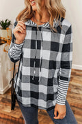 Plaid Drawstring Long Sleeve Hoodie - CELIVINE