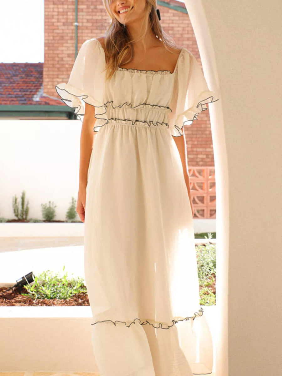 Ruffled Short Sleeve Tiered Maxi Dress - CELIVINE
