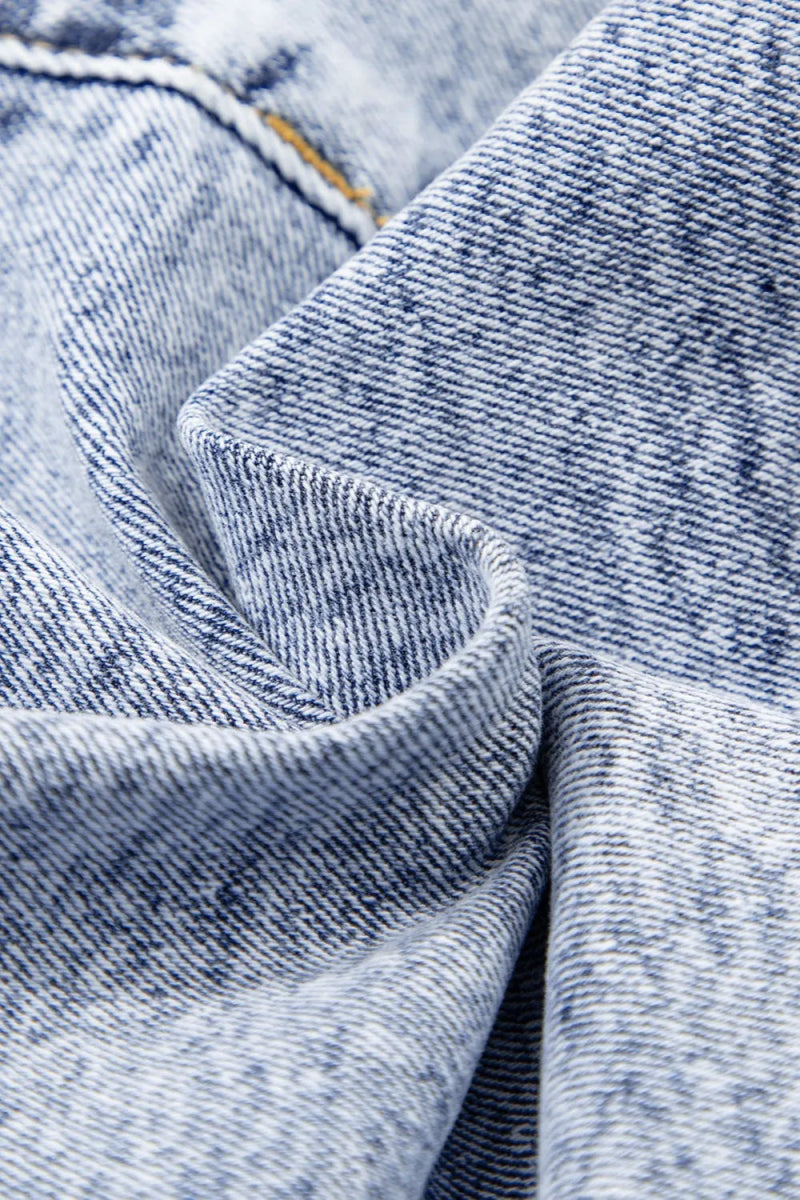 Rhinestone Light Wash Raw Hem High Waist Denim Shorts - CELIVINE