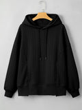 Drawstring Textured Baggy Solid Hoodie - CELIVINE