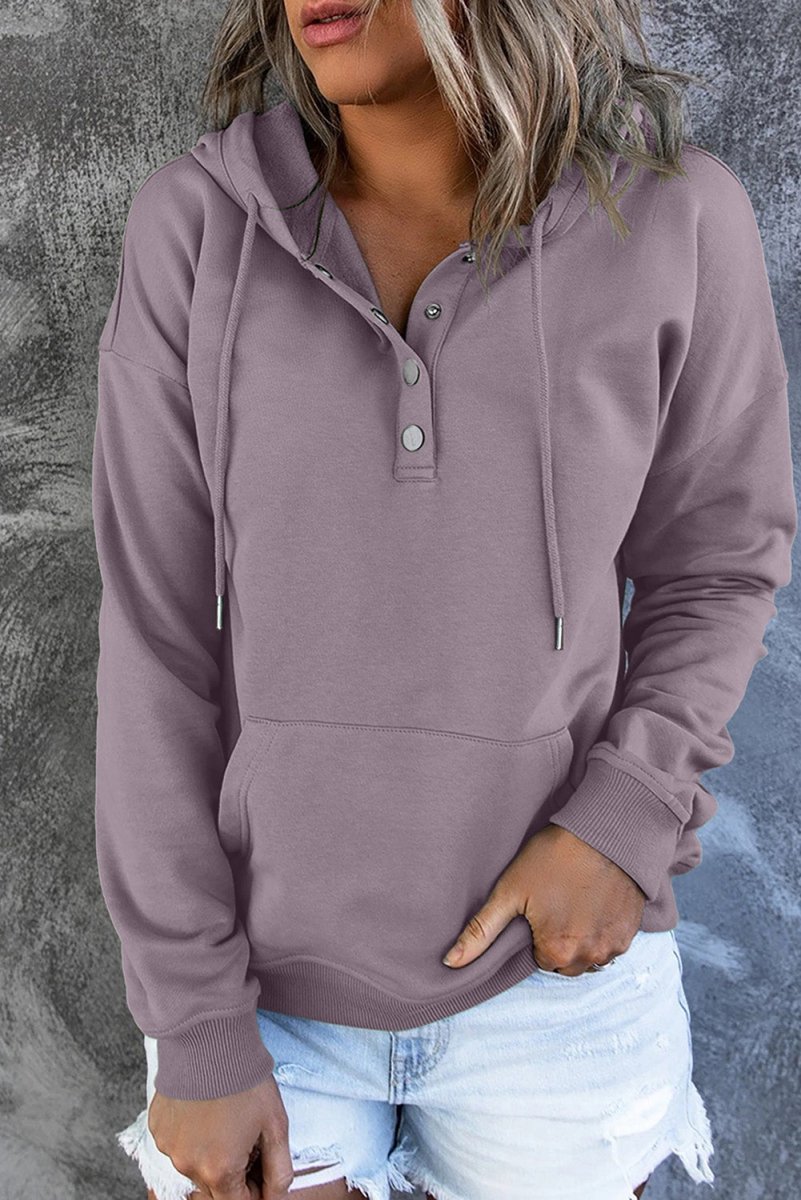 Dropped Shoulder Long Sleeve Hoodie with Pocket - CELIVINE
