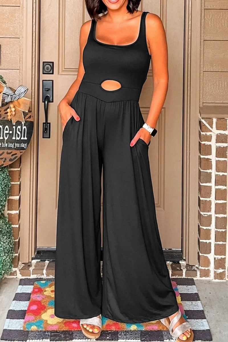 Cutout Scoop Neck Wide Strap Jumpsuit - CELIVINE