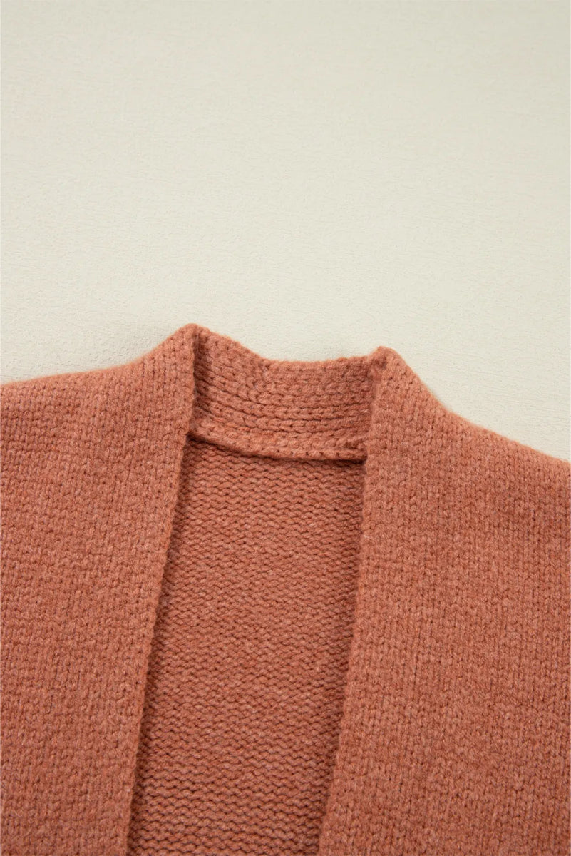 Slit Open Front Dropped Shoulder Cardigan - CELIVINE