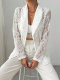 Lace Lapel Collar Long Sleeve Blazer - CELIVINE