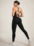 Crisscross Back Sleeveless Active Jumpsuit - CELIVINE