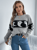 Ghost Round Neck Long Sleeve Sweater - CELIVINE