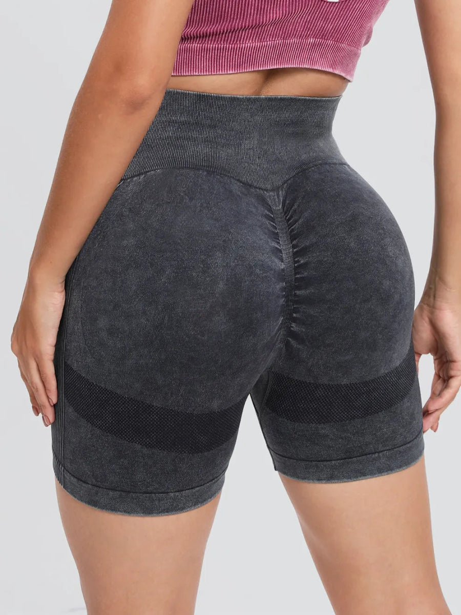 Washed High Waist Active Shorts - CELIVINE