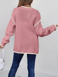 Contrast Trim Long Sleeve Sweater - CELIVINE