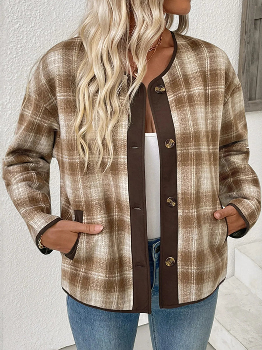 Plaid Long Sleeve Button - Up Jacket - CELIVINE