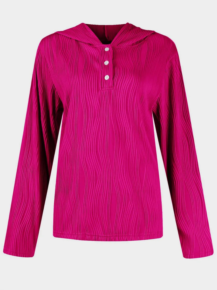 Textured Long Sleeve Hoodie - CELIVINE