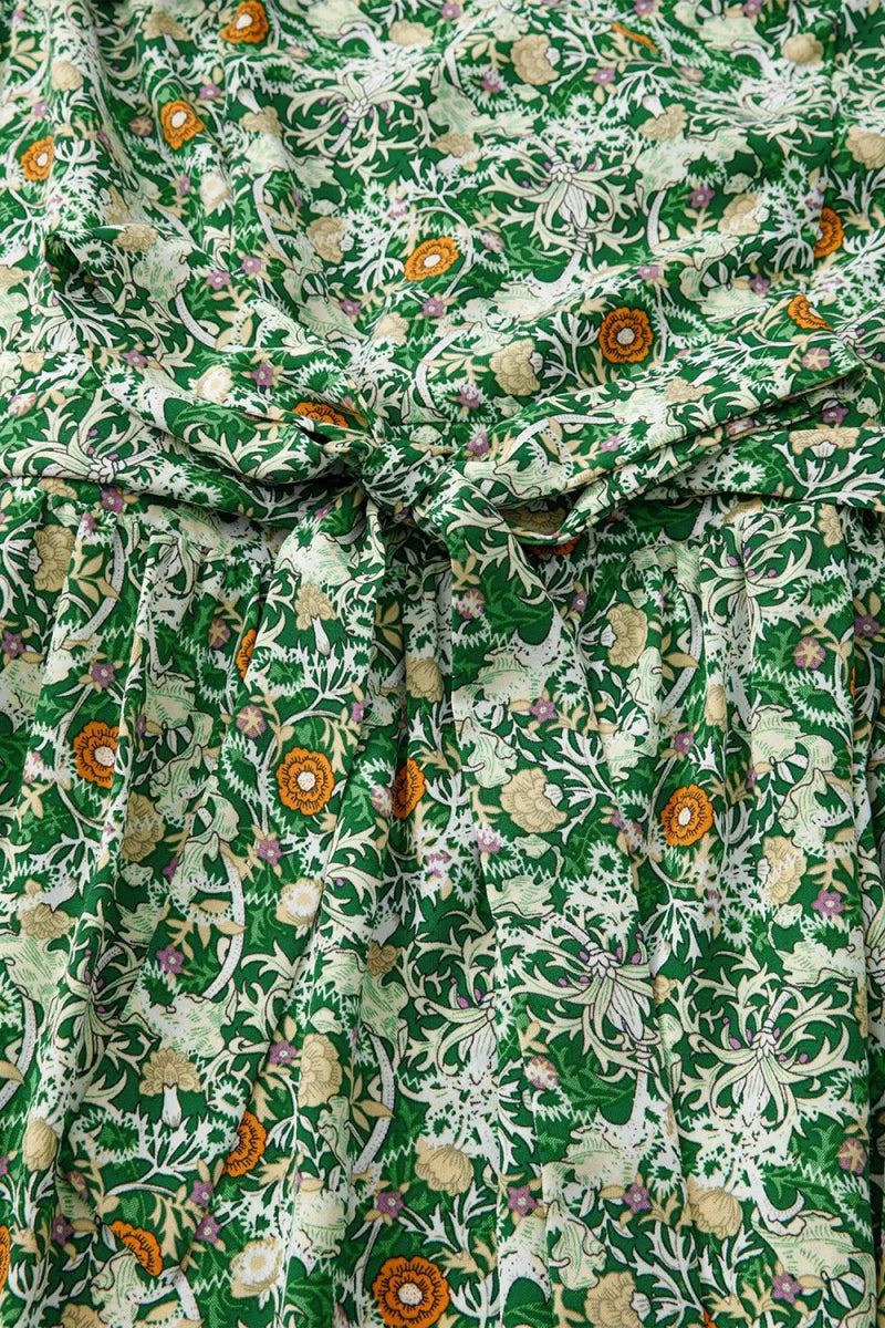 Floral Flutter Sleeve V - Neck Sashed Ruffled Mini Dress - CELIVINE