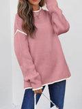 Contrast Trim Long Sleeve Sweater - CELIVINE