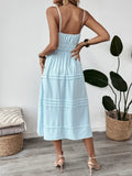 Striped Spaghetti Strap Midi Dress - CELIVINE