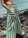 Striped Wide - Leg Drawstring Pants - CELIVINE