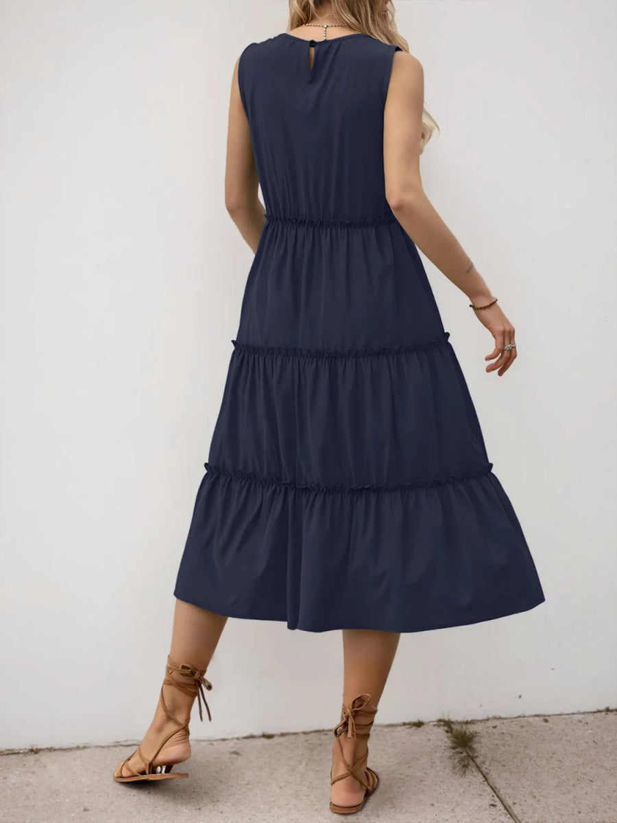 Frill Tiered Midi Dress - CELIVINE