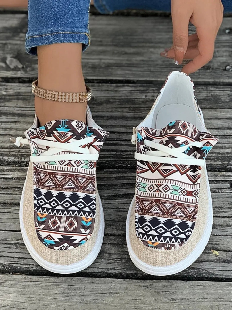Geometric Lace - Up Round Toe Slip - Ons - CELIVINE