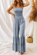 Smocked Printed Wide Strap Jumpsuit - CELIVINE