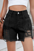 Distressed Fringe Denim Shorts - CELIVINE