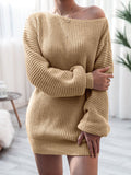 Rib - Knit Mini Sweater Dress - CELIVINE