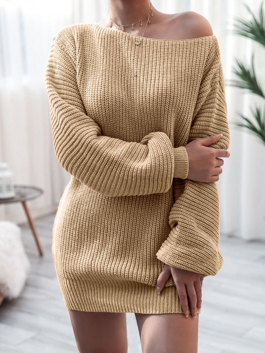 Rib - Knit Mini Sweater Dress - CELIVINE