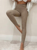 Ribbed Mid Waist Leggings - CELIVINE