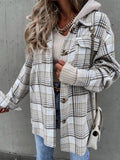 Plaid Button Up Jacket with Removable Hood - CELIVINE