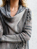 Fringe Long Sleeve Wrap Cardigan - CELIVINE