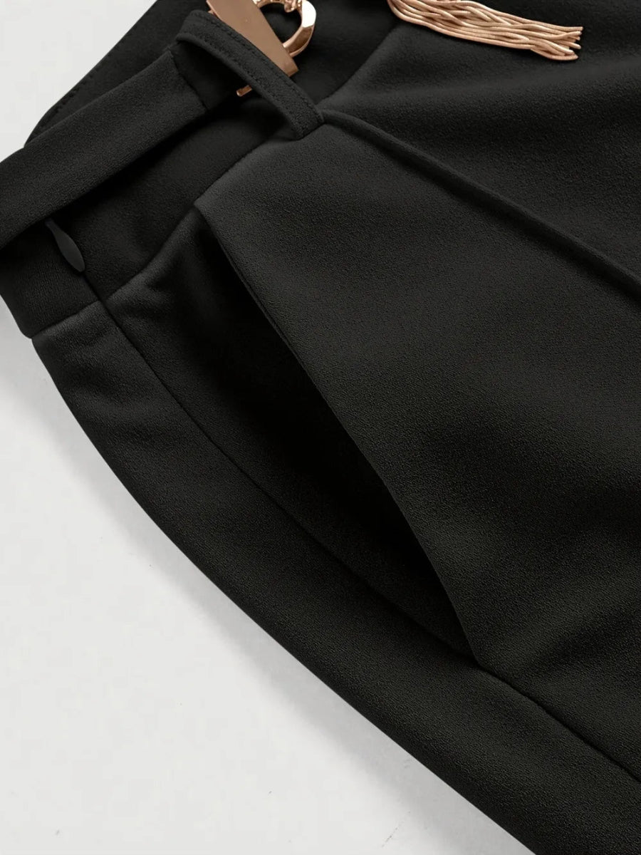 Chain Detail High Waist Pants - CELIVINE