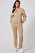 Half Snap Turtleneck Top and Pants Active Set - CELIVINE