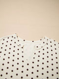 Polka Dot Notched Long Sleeve Top and Drawstring Joggers Lounge Set - CELIVINE