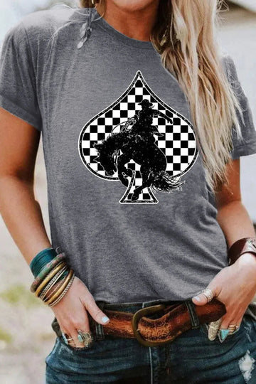Redeo Check Spades Western Graphic T Shirt - CELIVINE