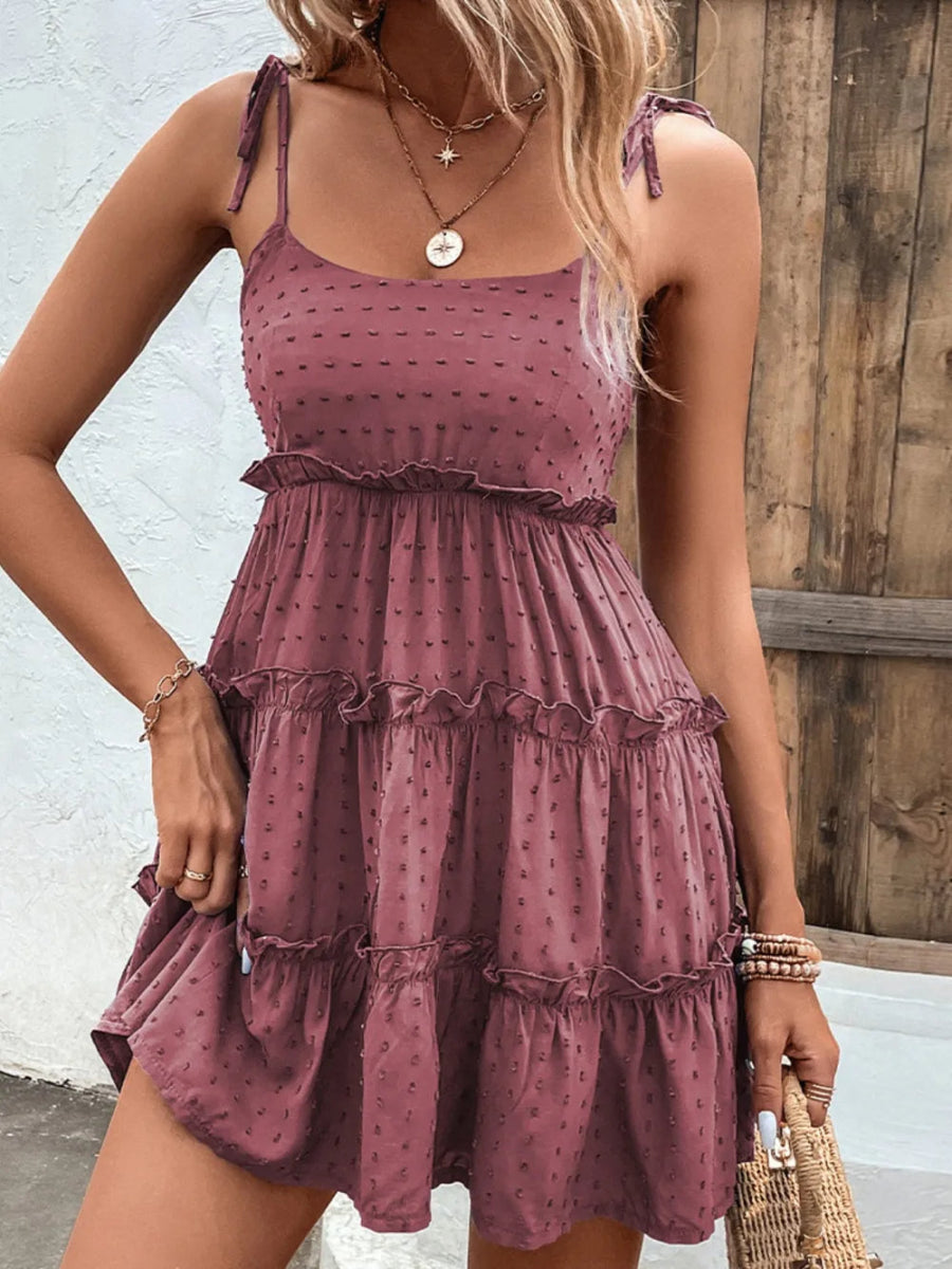 Frill Spaghetti Strap Tiered Dress - CELIVINE