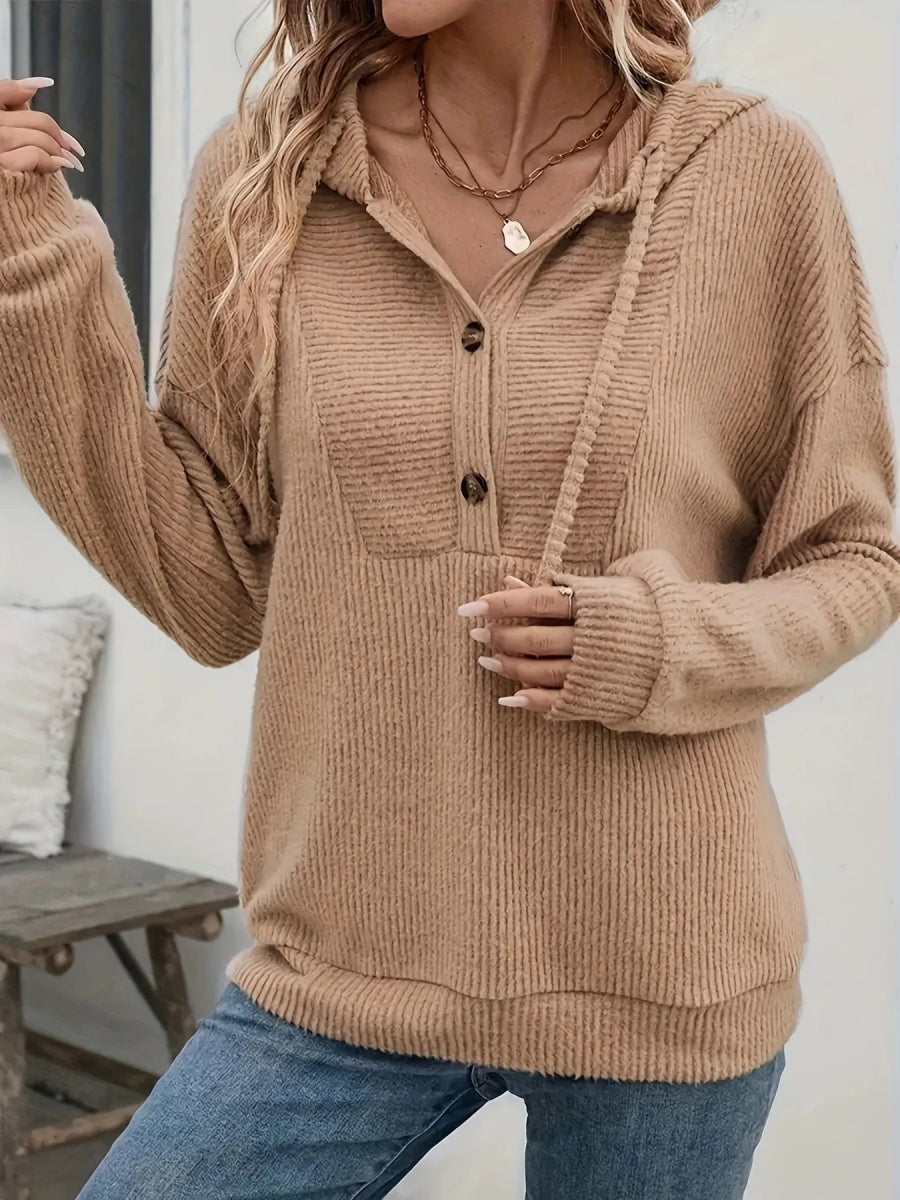 Drawstring Button Front Hoodie - CELIVINE