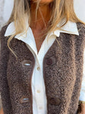 Full Size Pocketed Button Up V - Neck Sherpa Vest - CELIVINE