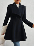 Collared Neck Button Up Long Sleeve Coat - CELIVINE