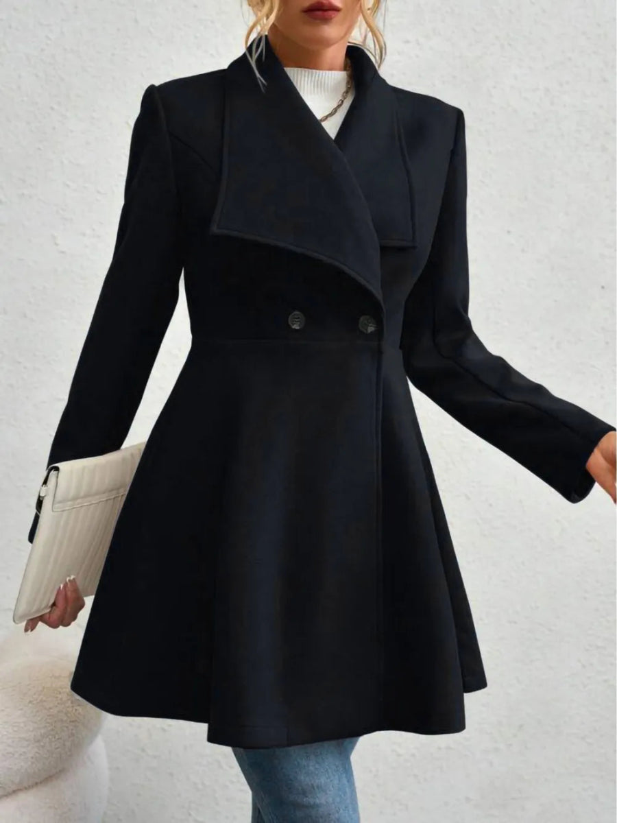 Collared Neck Button Up Long Sleeve Coat - CELIVINE