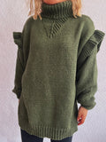 Ruffled Turtleneck Long Sleeve Sweater - CELIVINE