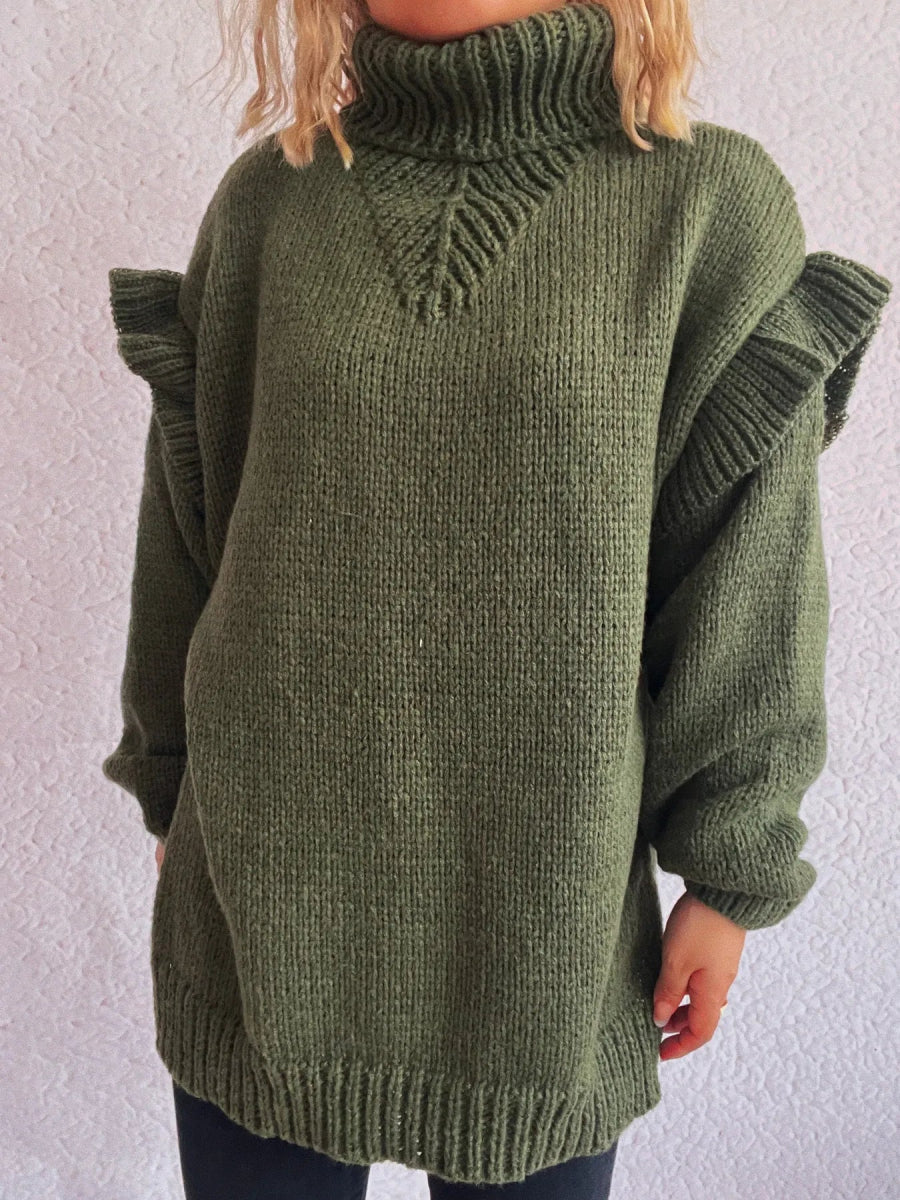 Ruffled Turtleneck Long Sleeve Sweater - CELIVINE