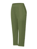 Full Size Side Decor Button Casual Wide Leg Pants Plus Size - CELIVINE